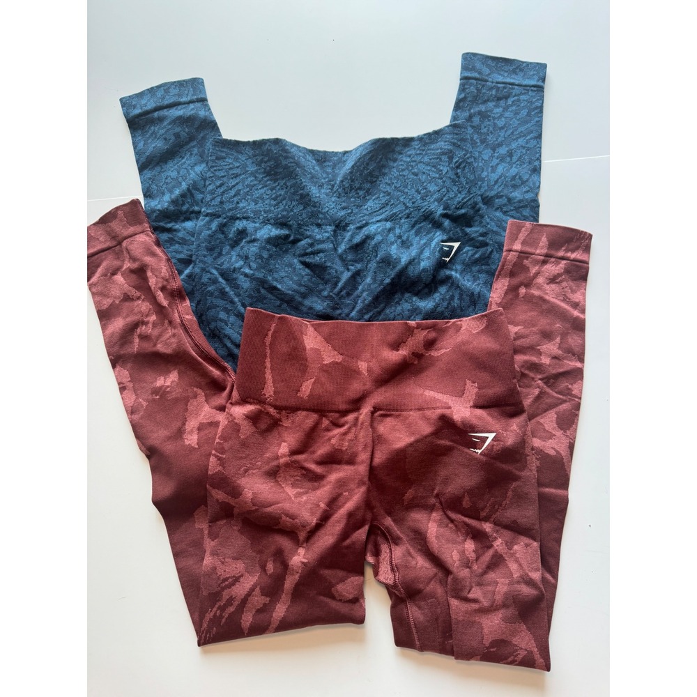 Gymshark Adapt Camo Seamless Leggings Bundle XS Burgundy Teal High Waisted 2pk